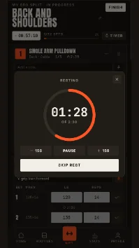 Iron Clad Strength — workout with rest timer, dark theme